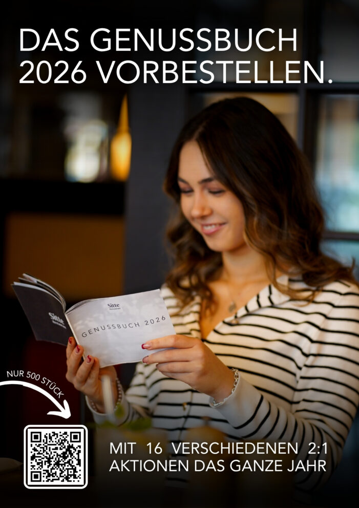 Genussbuch 2026 im Restaurant Sitte (Darmstadt): Monatlich 16 × 2:1-Vorteile – für Genießer, Paare & Teams