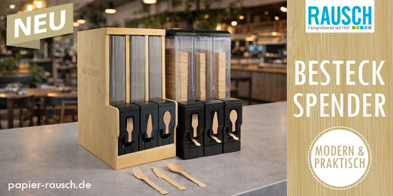 Messeneuheit: Die Erhard Rausch GmbH präsentiert zwei neue Besteckspender, die Nachhaltigkeit, Design und Funktion vereinen